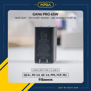 Củ Sạc Nhanh 65W Baseus GaN6 Pro Nhỏ Gọn 2 Cổng Type C & USB Kèm Cáp C to C cho Điện Thoại Laptop