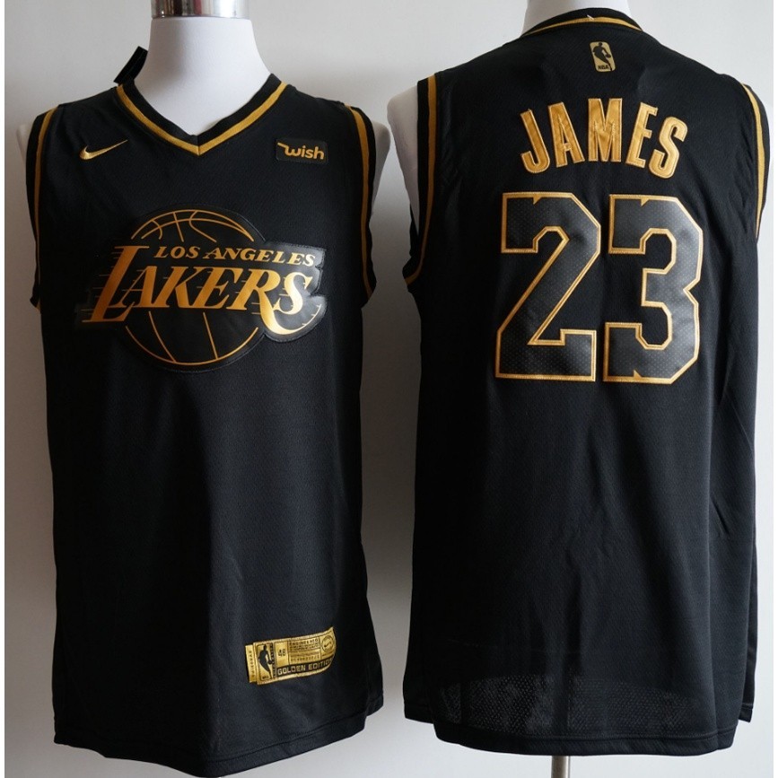 Nam mới Los Angeles Lakers 23 LeBron James thêu áo bóng rổ jersey Gold Edition Đen