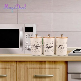 Magideal 3 gói hộp bảo quản thực phẩm - hộp bảo quản thực phẩm có nắp tre, bình bảo quản thực phẩm để phục vụ cà phê, đường, trà, bột