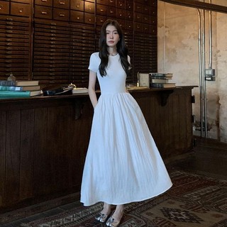 Váy dài Váy mùa hè Váy đen Váy ngắn tay phong cách Hàn Quốc