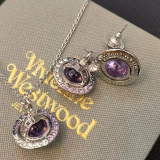 Vivienne Westwood Phiên Bản Cao Cấp Siêu Flash Sao Thổ Gradient Full Kim Cương Quả Cầu Ba Chiều Vòng Cổ Trung Bình Ánh Sáng Sang Trọng Cao Cấp Bông Tai Dành Cho Nữ