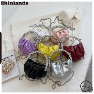 Túi đeo chéo mini ebinlands, túi xách da pu màu trơn pu, ví pha lê sáng bóng