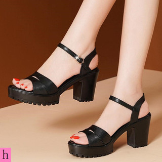 Giày mẹ đế dày giày sandal cao gót dày gót da mềm giày sandal cao gót nữ mùa hè giữa gót dày @