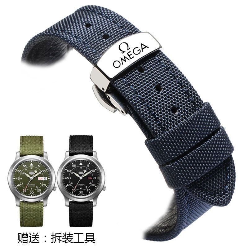 Thích hợp cho Omega Dây Da Thật Chính Hãng Speedmaster300 Dây Đeo Fighter Bướm Nylon 20 Mm Đồng Hồ Vòng Tay Khóa Pin