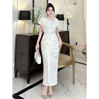 Set Váy Nữ Trắng MAY M71 Đính Hoa Cuộn Thủ Công [MAY XÁC NHẬN ĐỒNG Ý ĐỒNG KIỂM]