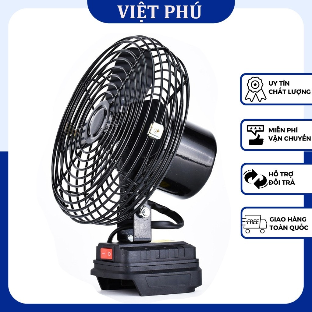 KM quạt chạy pin Makita 8 inch, quạt tích điện sài chung pin Makita 14,4v - 21v