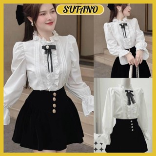 áo sơ mi nữ cổ bèo tiểu thư sang chảnh phối kèm nơ xinh sang trọng A97 SUTANO