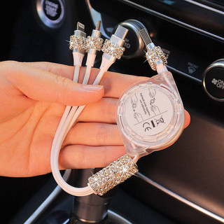 Diamond Charger Retractable One-to-Three Bold Multi-Function Fast Charging Cable Car Cigarette Lighter Mobile Phone Charging Cable Trang trí xe hơi PbAG