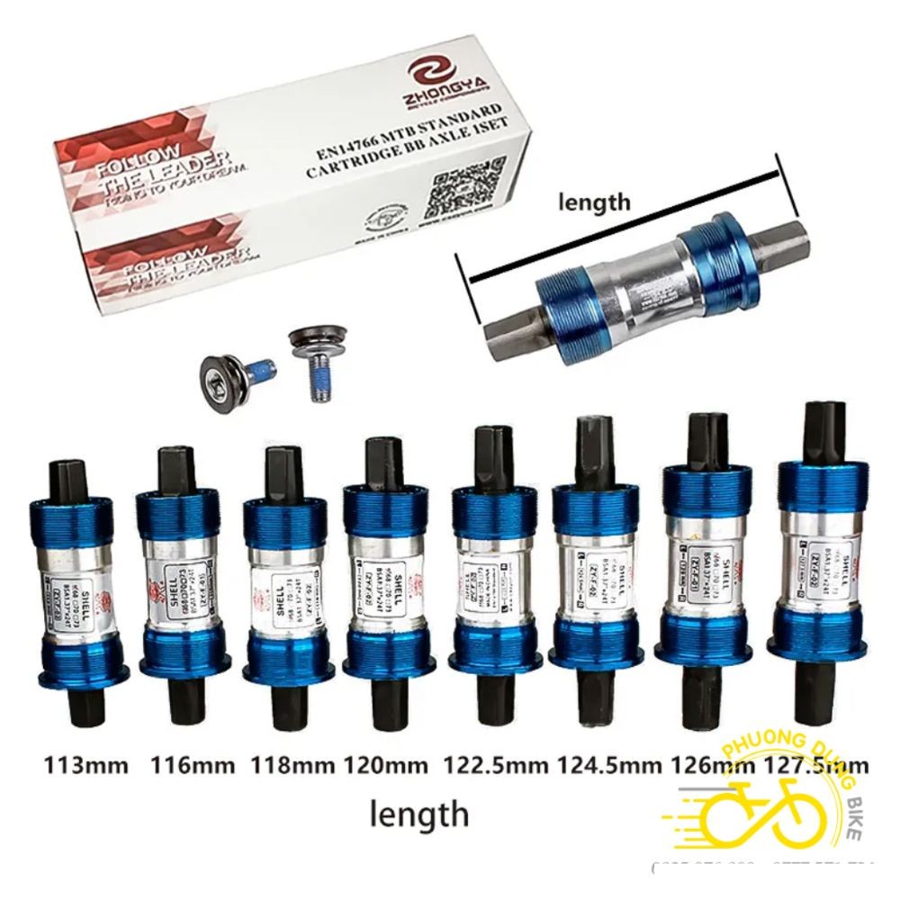 Trục giữa cốt vuông bạc đạn xe đạp ZHONGYA - Nhiều Cỡ