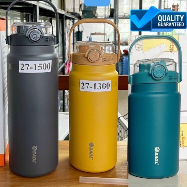 [Mẫu Mới ] Bình nước giữ nhiệt BAOL WL27 1000ml/1300ml/1500ml, Bình giữ nhiệt inox 304 cao cấp có ống hút vỏ nhám