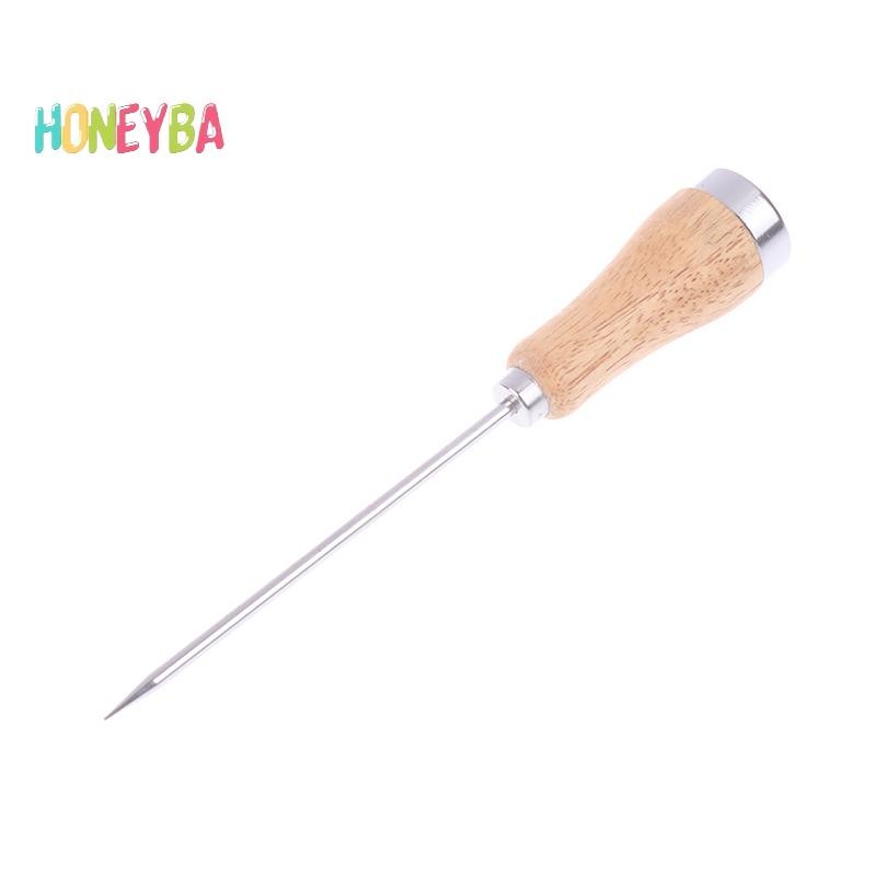 < Honeyba > Ice Pick Ice Icing Breaker Tay cầm bằng gỗ Thép không gỉ Ice Pick Punch Crusher Cocktail