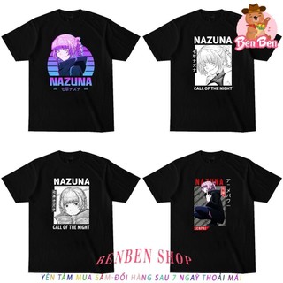 HOT Áo nam Nữ Ngắn Tay Cổ Tròn aogau.store Màu Trắng Đen Cổ Tròn Call of the Night Nazuna