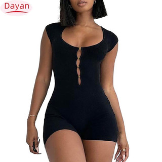 2024! Bộ áo liền quần nữ Áo liền quần ngắn tay co giãn cổ chữ U Bodycon Unitard Jumpsuit cho Yoga, Kỳ nghỉ, Ngoài trời,