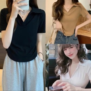 Áo Thun Trơn Bigsize Nữ Tay Ngắn 45-90kg, Áo Phông Gân Tăm Cổ Bẻ Trendy