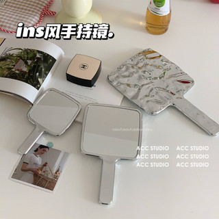 Gương trang điểm cầm tay Gương cầm tay bằng kim loại cổ điển Gương cầm tay