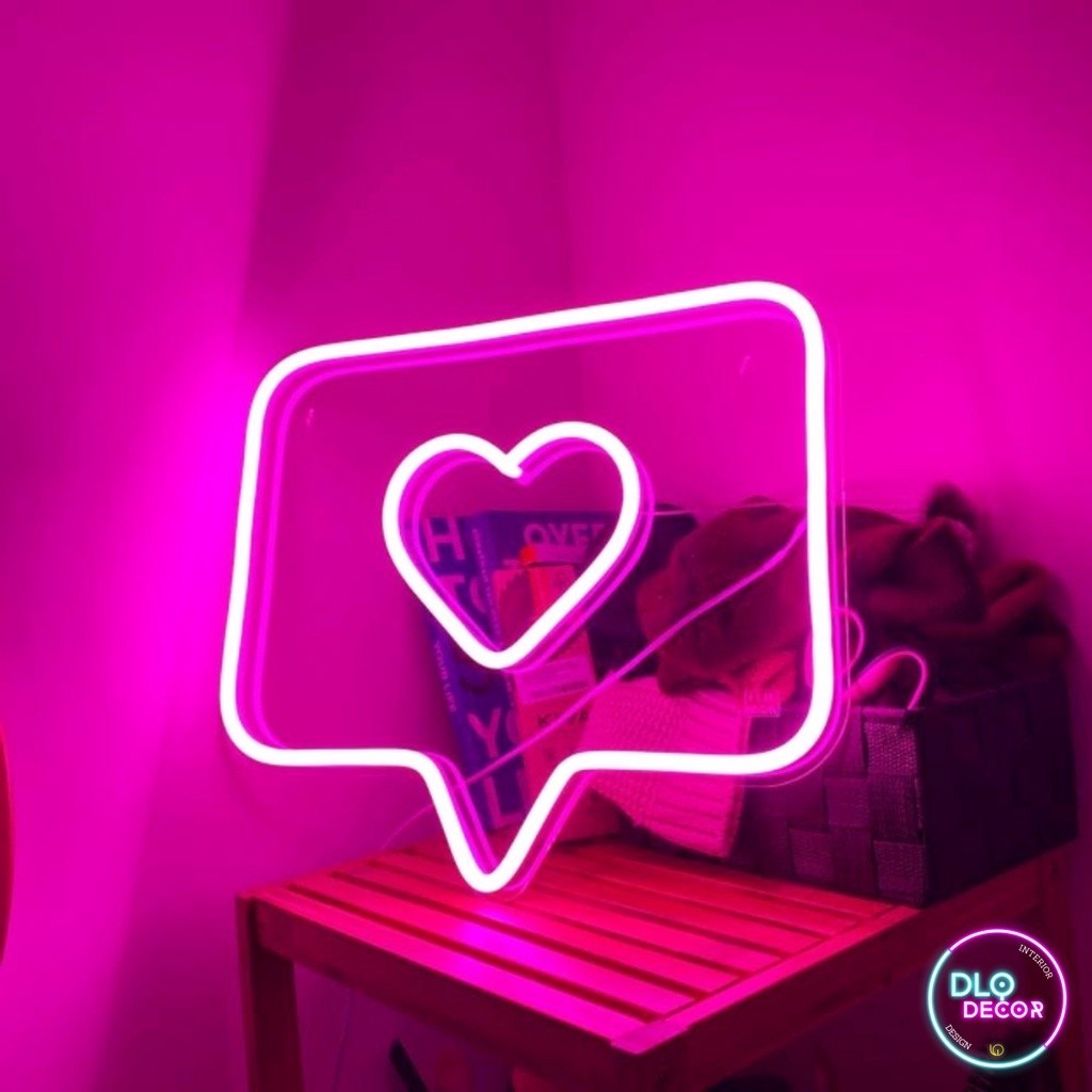 Đèn led neon nút tim 25 x 25 cm màu hồng decor phòng ngủ - 184