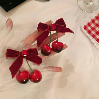 Mingxuan2 nhung đỏ anh đào kẹp tóc ngọt nơ vải nhung nơ nơ kẹp tóc barrettes kẹp bên sinh viên vn
