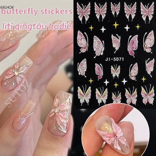 Móng Tay Nghệ Thuật Dán Bướm Kawaii Hồng Bướm DIY Nghệ Thuật 3D Tự Dính Chuyển Trang Trí Móng Tay Thanh Trượt Decal Trang Trí Laser Màu Dính