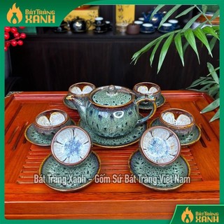 Bộ ấm chén nhật men ngọc đá - bộ ấm trà men hoả biến bát tràng cao cấp