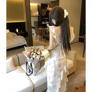 Hoa Pháp Siêu Cổ Tích Phong Cách Nhẹ Nhàng Thời Trang Sling Đầm Nữ Không Tay Slim fit Xù Nữ Váy Dài