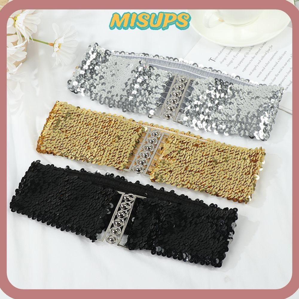 Misubs Sequin Dây thun rộng dành cho nữ Dây thắt lưng bụng Cinch thông thường