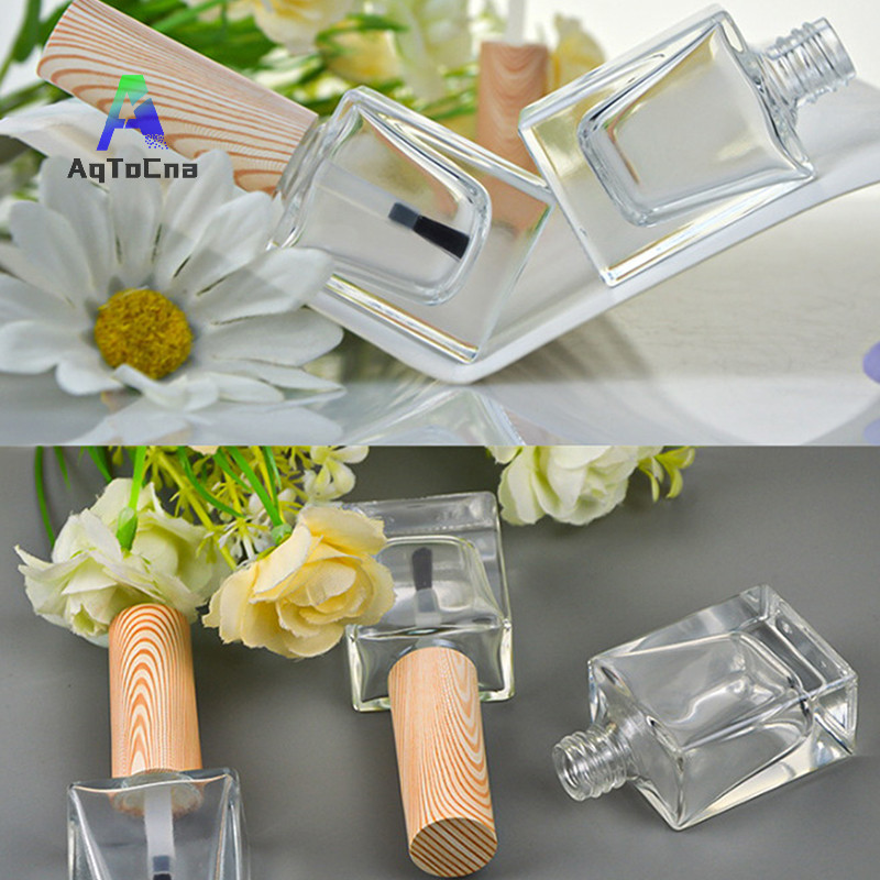 (Aqtocna) 10ml Chai sơn móng tay rỗng Nắp hạt gỗ Hộp đựng chai Gel móng tay có nắp Bàn chải trang điểm Hộp đựng Gel móng tay Chai * MỚI *