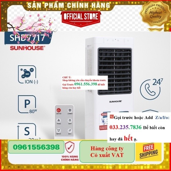  Quạt Điều Hòa Hơi Nước Sunhouse SHD7717 thanh lý trưng bày- Mới 100%