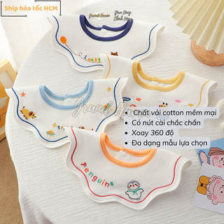 Combo 3 Yếm ăn dặm xoay 360 độ,  yếm dãi tròn Grand Haven chất liệu cotton Thêu họa tiết dễ thương cho em bé
