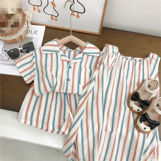 Bộ trẻ em bé trai và bé gái mùa hè quần short ngắn tay bộ váy vest sọc Quần áo thời trang trẻ em Bộ đồ