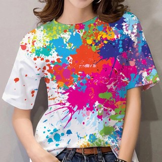 Lễ hội Songkran mới, áo thun giản dị, tay ngắn, in graffiti 3D, dáng rộng vừa vặn, đầy màu sắc, thời trang dành cho nữ.