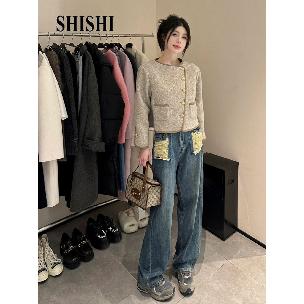 SHISHI quần ống rộng quần nữ jean thời trang Casual Vintage Phong cách WNK2430EV9 13Z240325