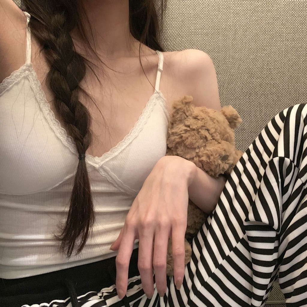 MTMM áo 2 dây có mút ngực áo ba lỗ có mút ngực áo croptop 2 dây  phối ren Phiên bản Hàn Quốc | BigBuy360 - bigbuy360.vn