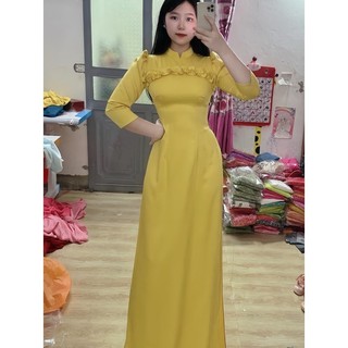 Áo dài truyền thống tay bồng bèo ngực, chất lụa tây thi, áo dài giáo viên, công sở - tt042024