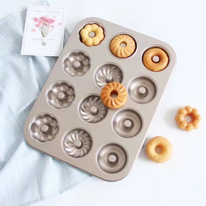 Khuôn bánh Donut 12 chiếc Khuôn nướng bánh Donut bốn hoa hình tròn chống dính khuôn bánh donut/bánh 