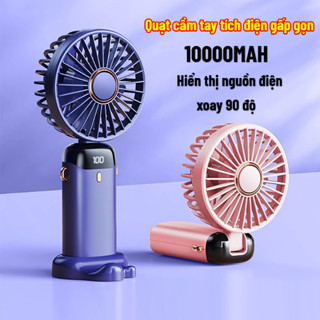 [HÀNG SẴN] Quạt cầm tay mini gấp gọn 5 cấp độ gió sạc pin tiện dụng, dung lượng pin 10000mAh đèn led hiển thị % pin