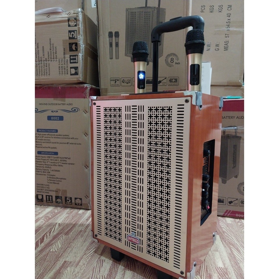 Loa Kéo Karaoke ONTEKCO Hozing 8002 Loa Bluetooth Kèm 2 Micro Bass 20cm, Chống Hú Cao Cấp Vỏ Gỗ Lưới Mạ Vàng | BigBuy360 - bigbuy360.vn
