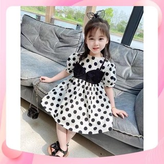 Váy chấm bi đũi lụa cho bé gái