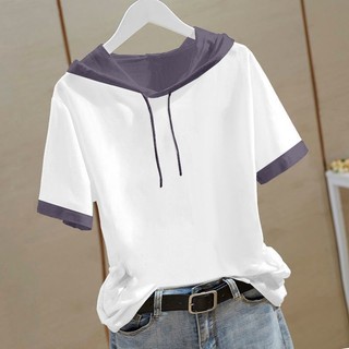 Cotton Khâu Có Mũ Trùm Đầu Nữ Mùa Hè Phong Cách Mới Phiên Bản Hàn Quốc Kích Thước Lớn Rời Mỡ mm Niche ins Áo Ngắn Tay