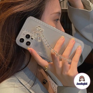 Ốp Điện Thoại TPU Mềm Họa Tiết Gấu Có Dây Đeo Tay Pha Lê Cho Iphone 14 13 12 11 Pro Max X Xs Max Xr 8 7 Plus