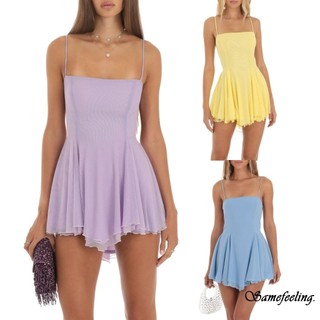 Sf-nữ Ngắn Cami Đầm Có Thể Điều Chỉnh Dây Mỏng Thắt Lưng Lên Lớp Xếp Ly Cho Mùa Hè