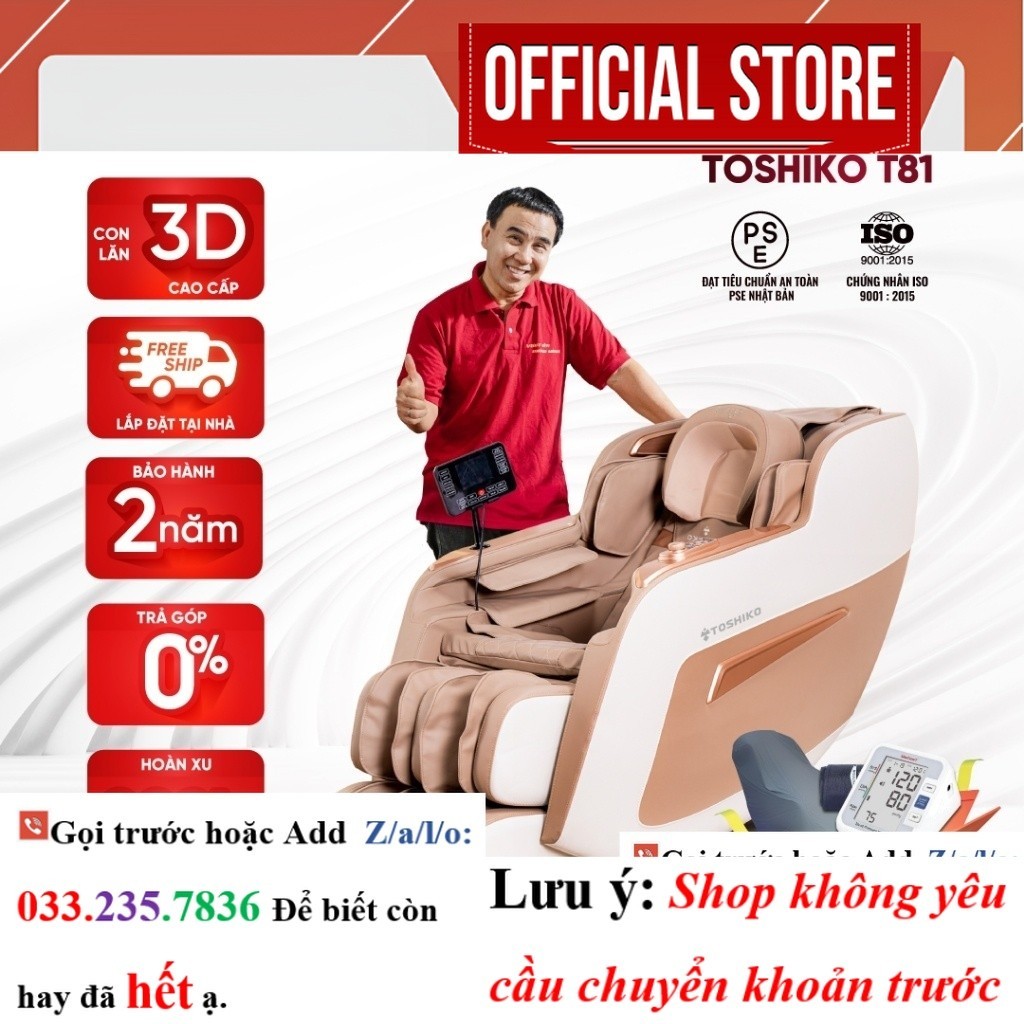 Ghế massage Toshiko T81 công nghệ con lăn 3D cao cấp <SAle>