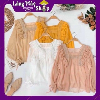Áo Voan Cổ phối ren tay phồng dây rút ở tay phi lụa 4 màu