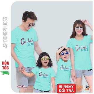 Áo gia đình là số 1 Đồng phục gia đình 3/4/5 người giá rẻ Thun cotton Màu thiên thanh GD779TT