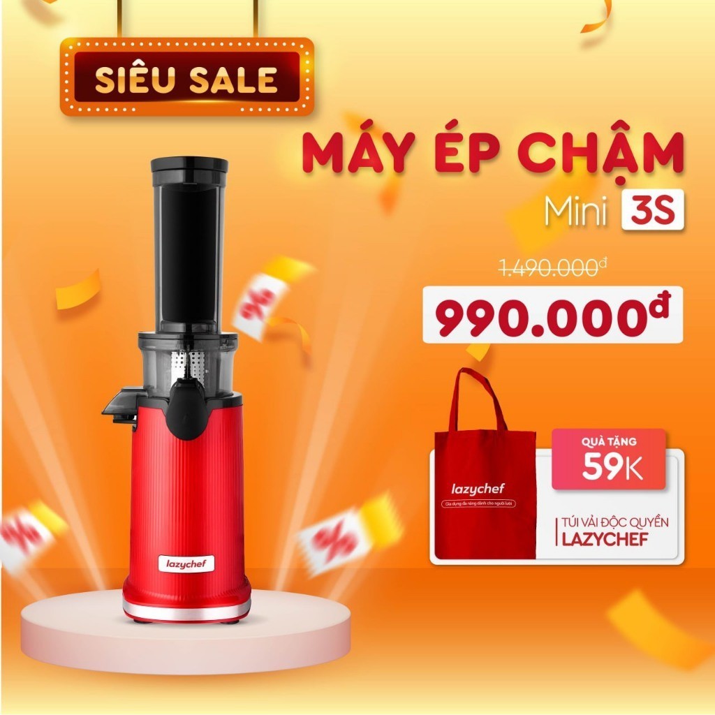 May Ep Cham Mini 3S Lazychef - THÁO LẮP TRONG 3 GIÂY, BẢO HÀNH 12 THÁNG, ÉP ĐA NĂNG Cần Tây RAU QUẢ