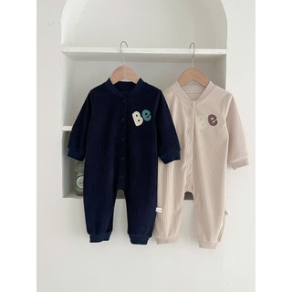 Bộ áo liền quần mùa xuân cho bé màu trơn in chữ dài tay cho bé Onesie Nam Nữ Áo liền quần dài KOTX