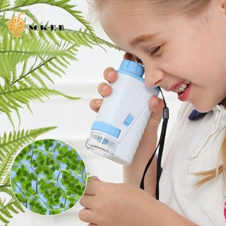 Đồ chơi kính hiển vi Mini cầm tay MKEB, Kính hiển vi bỏ túi di động giáo dục khoa học, Kính hiển vi sinh học quang học thí nghiệm 60-160x Kính hiển vi trẻ em có đèn LED học sinh