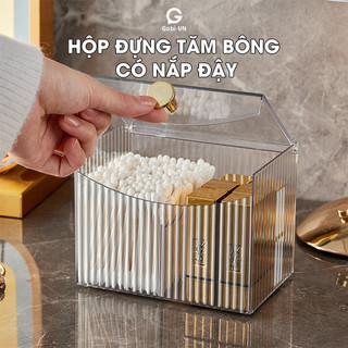 Hộp đựng bông tẩy trang, tăm bông, hộp đựng trang sức có nắp để bàn Bihome