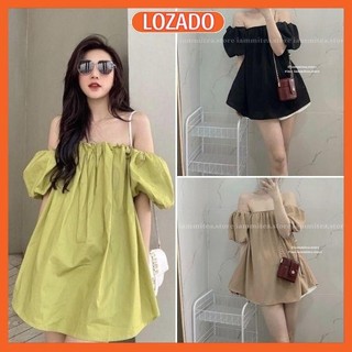 Áo trễ vai nữ LOZADO áo kiểu nữ form rộng xòe chất liệu thô dễ mặc mát mẻ nữ tính nhiều màu xinh A140