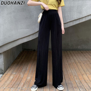 Quần dài nữ DUOHANZI, quần ống rộng ống rộng ống rộng lụa băng xếp nếp mới