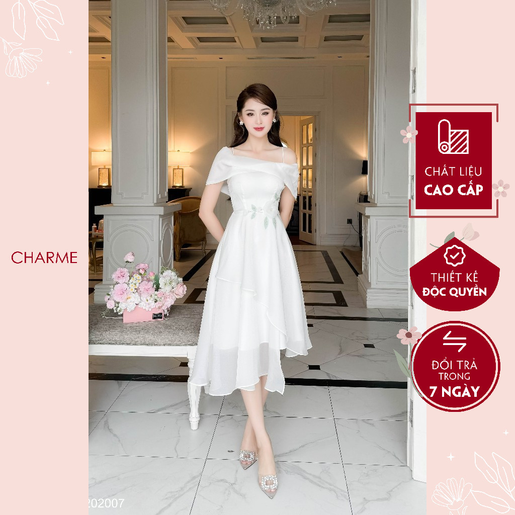 Váy trễ vai đính hoa Charme 202007